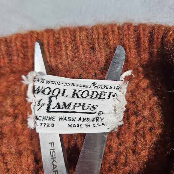 Vintage Campus Sweater Women Medium Fisherman Wool Blend Kodel V Neck Orange USA - Picture 5 of 10